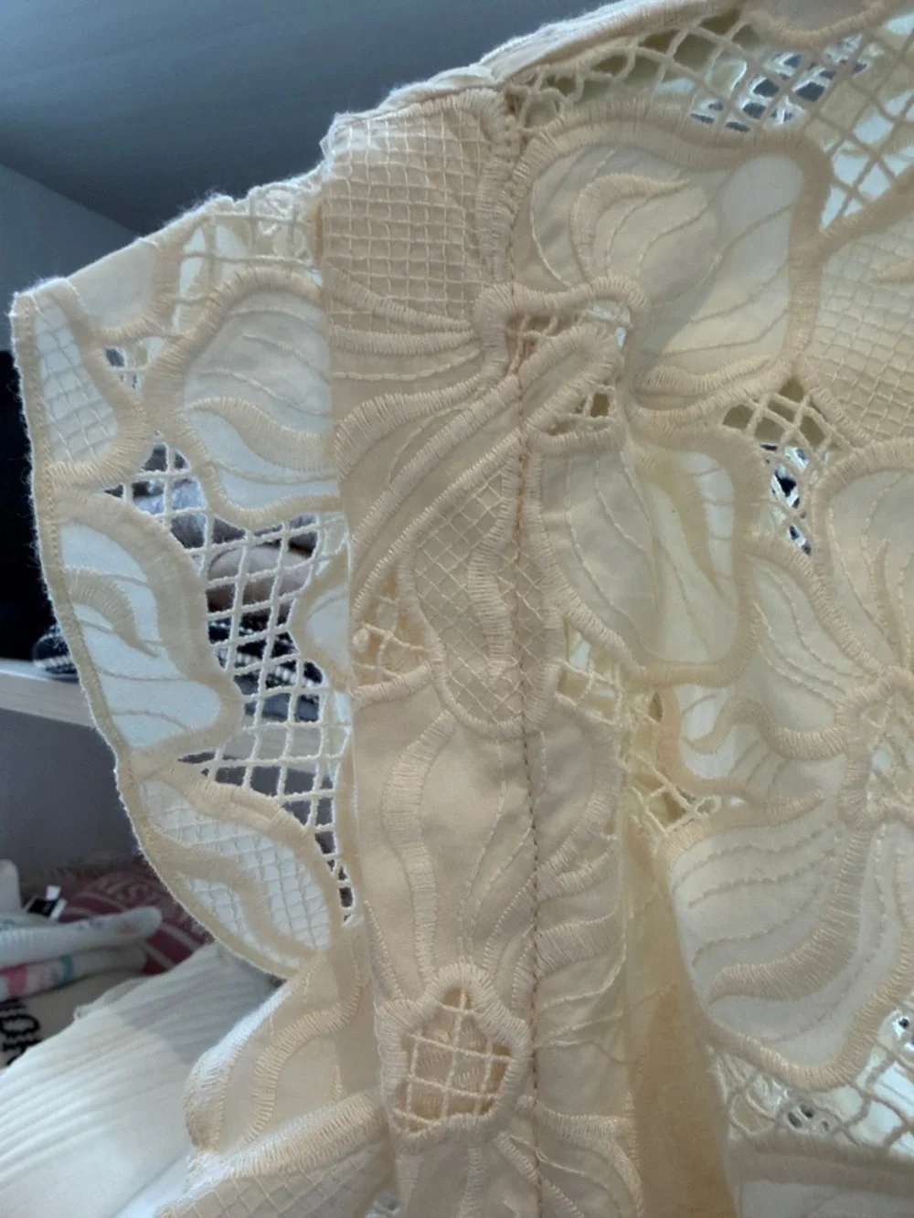 Sandro Cream Lace Ruffle Button-Front Top - Picture 6 of 9